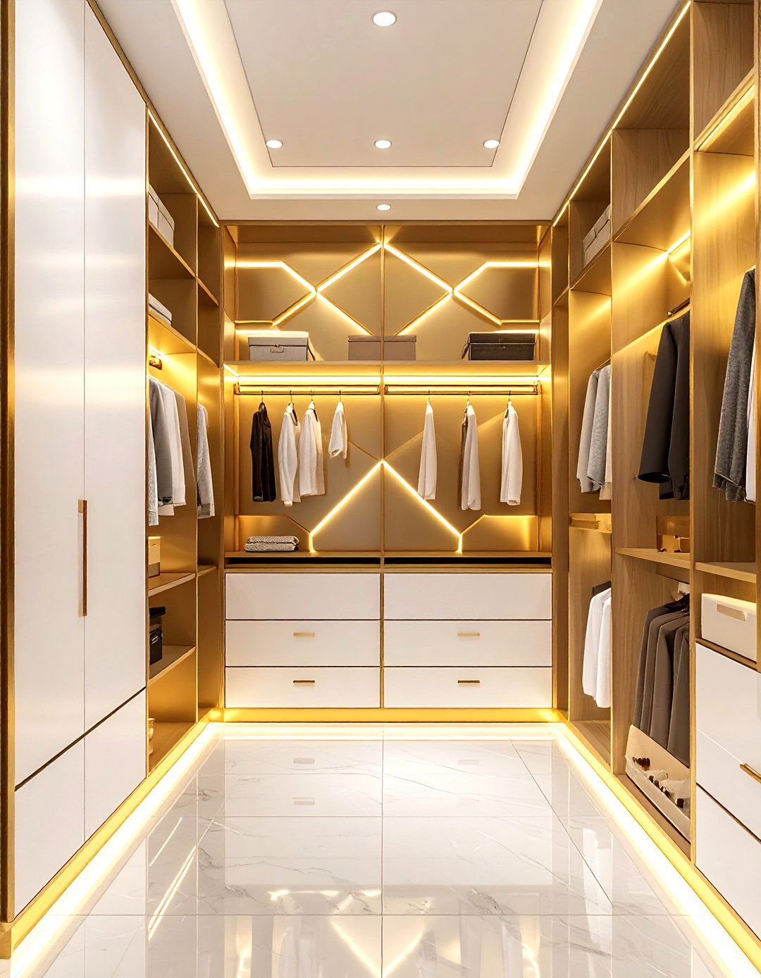 Modern Geometric Hexagon Closet in Metallic Gold - 24 Closet Wallpaper Ideas