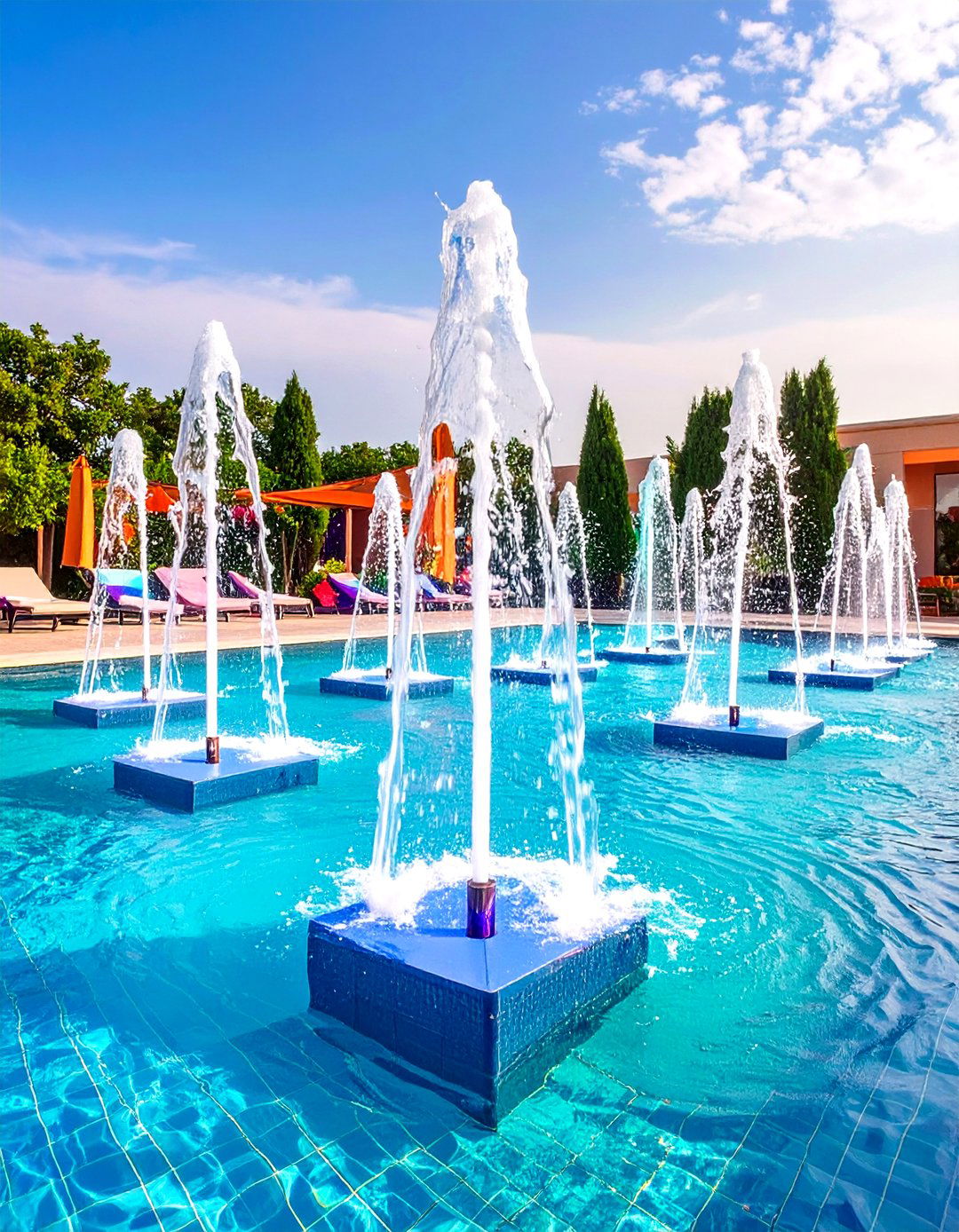 Modern Geometric Jets - 24 Pool Fountain Ideas