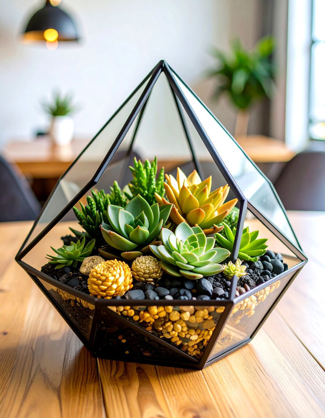 Modern Geometric Terrarium Centerpieces - 24 Black and Gold Centerpiece Ideas