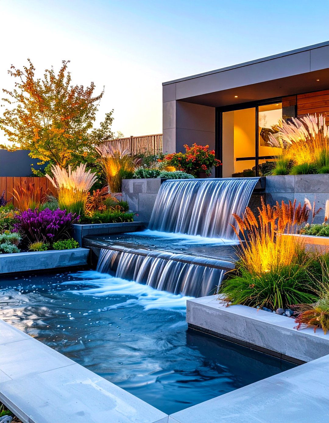 Modern Geometric Waterfall Pond - 24 Small Pond Ideas With Waterfalls