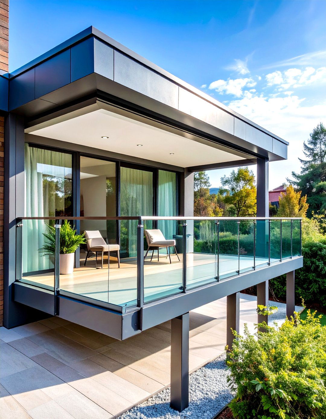 Modern Glass Balcony with Minimalist Steel Framework - 24 Balcony Over Garage Ideas