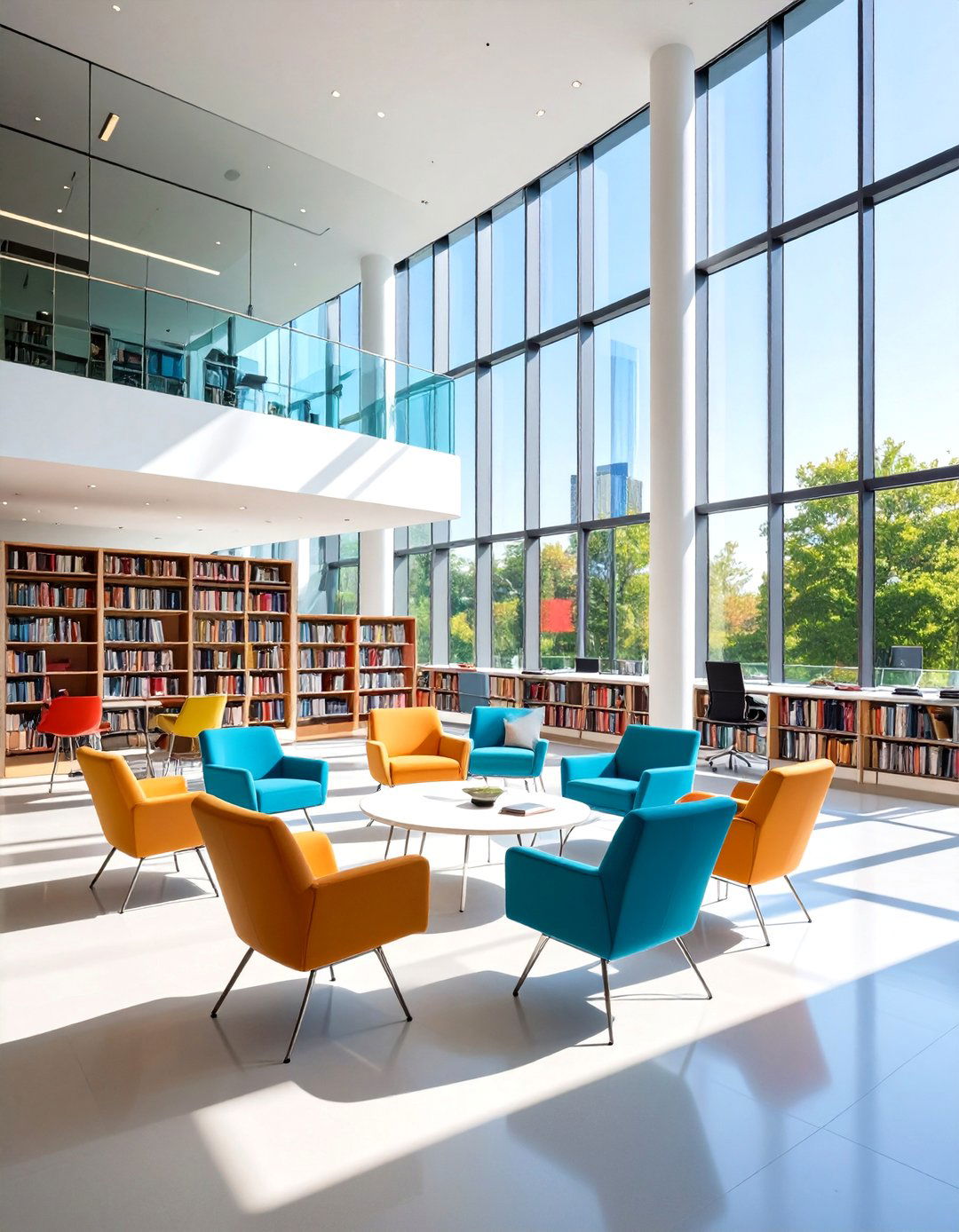 Modern Glass Wall Library - 24 Reading Room Ideas