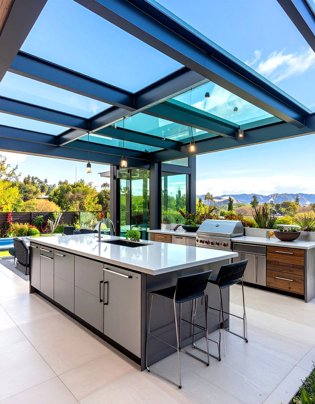 Modern Glass and Steel Lanai Kitchen - 24 Lanai Kitchen Ideas