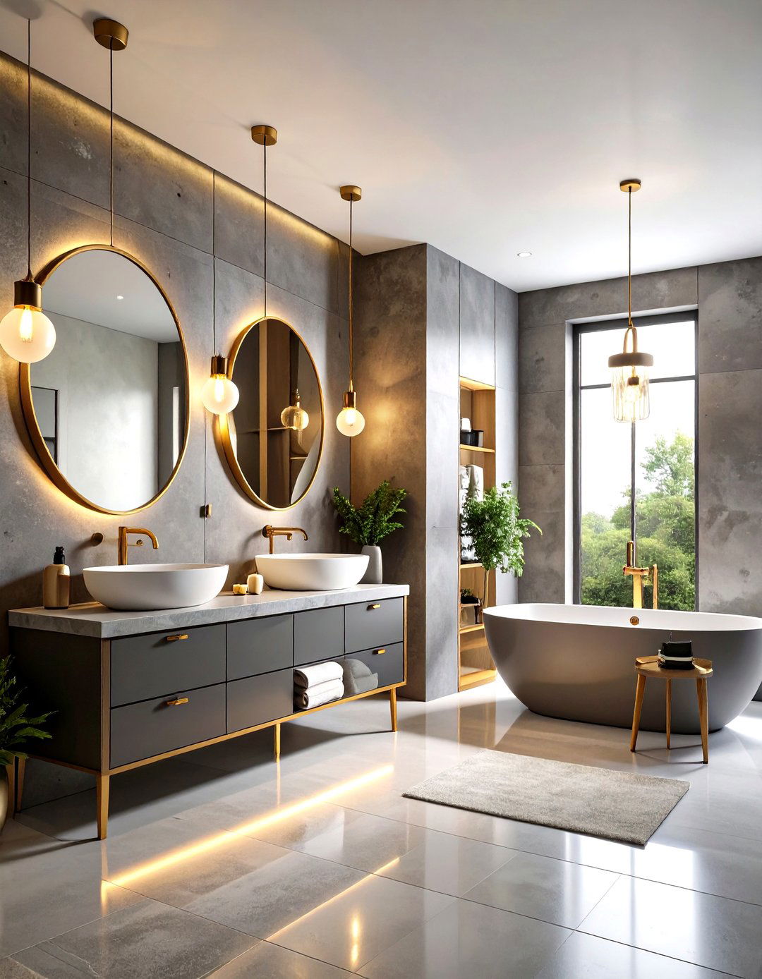 Modern Gold and Gray Industrial Bathroom - 24 Gold Bathroom Ideas