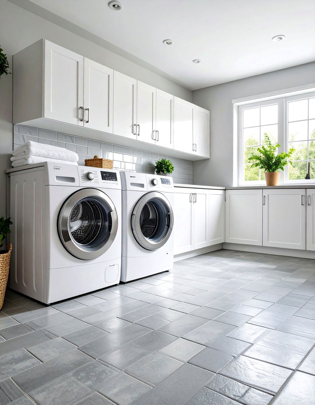 Modern Gray Brick Floor Design - 24 Brick Floor Laundry Room Ideas