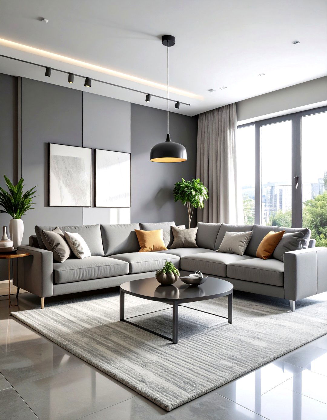 Modern Gray Monochrome Living Room with Sleek Furniture - 24 Neutral Living Room Ideas