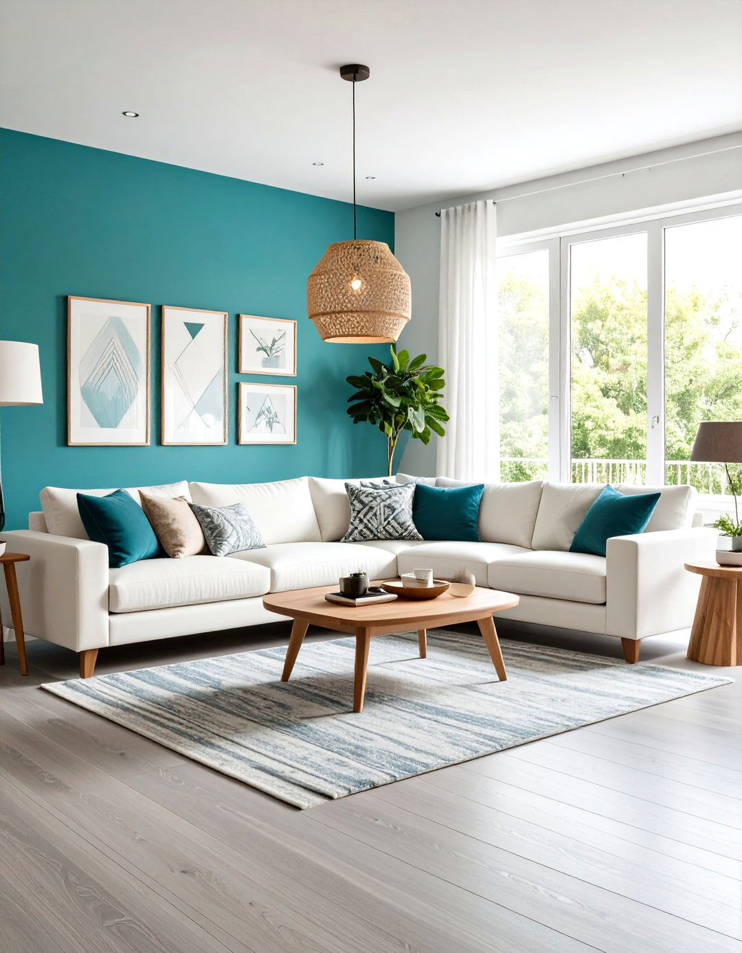 Modern Grey Laminate Floor with Turquoise Blue Walls - 24 grey floor living room with blue walls ideas