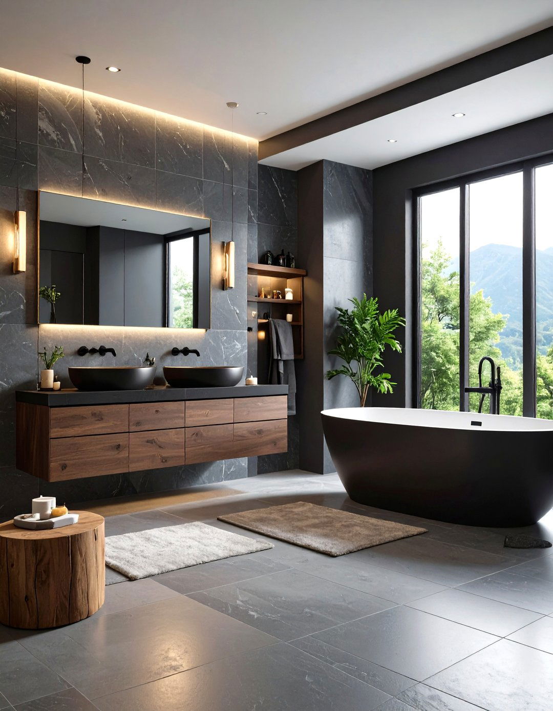 Modern Grey Slate Look Tile Bathroom - 24 Grey Tile Bathroom Ideas