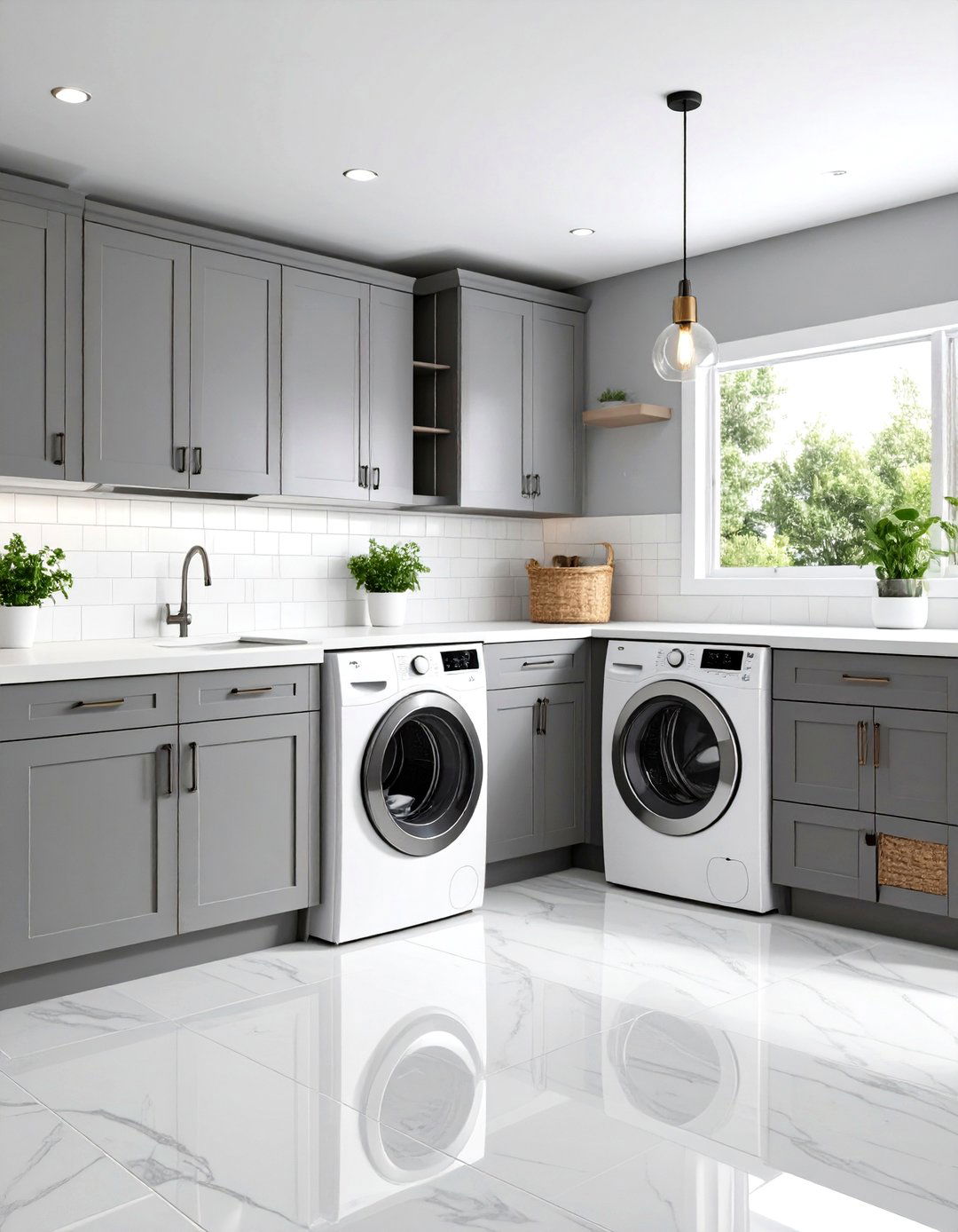 Modern Grey and White Laundry Room - 24 Grey and White House Interior Design Ideas