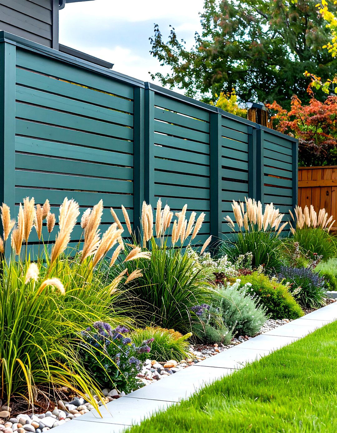 Modern Horizontal Sage Green Slat Design - 24 Sage Green Garden Fence Ideas