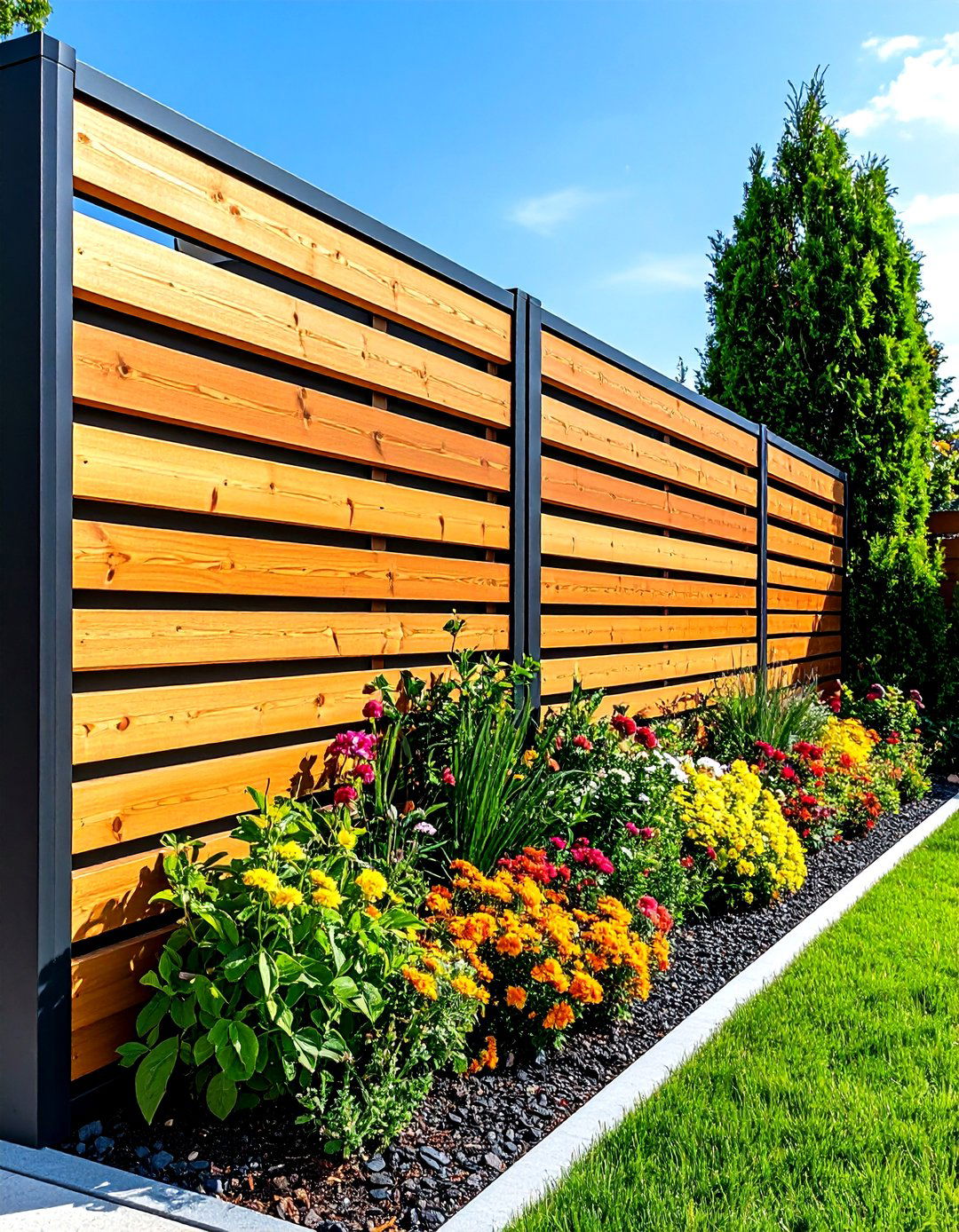 Modern Horizontal Slat Corner Fence - 24 Corner Fence Ideas