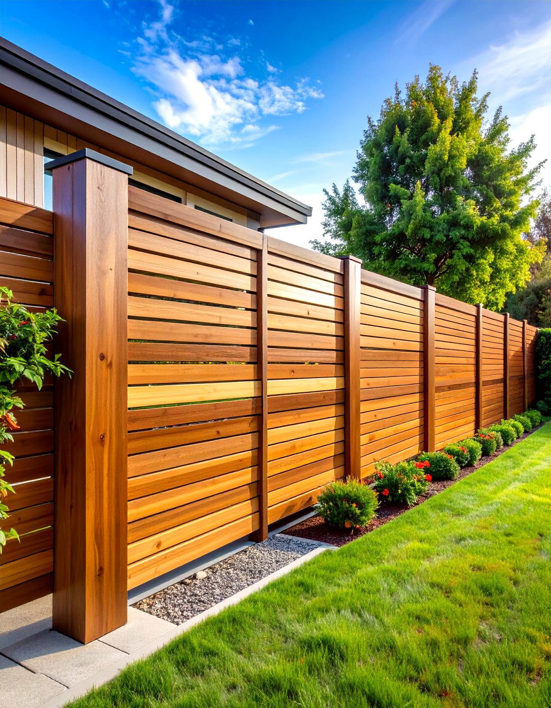 Modern Horizontal Slat Front Yard Fence - 24 Front Yard Fence Ideas