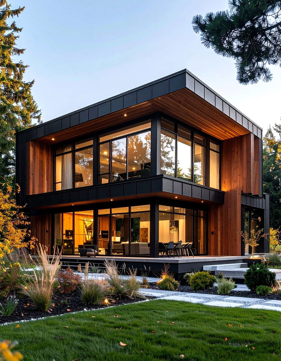 Modern Industrial Cedar Contrasts - 24 Black House With Cedar Accents
