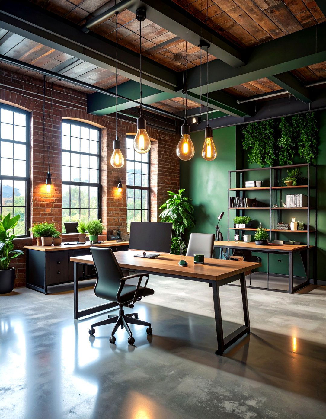 Modern Industrial Dark Green Office - 24 Dark Green Home Office Ideas