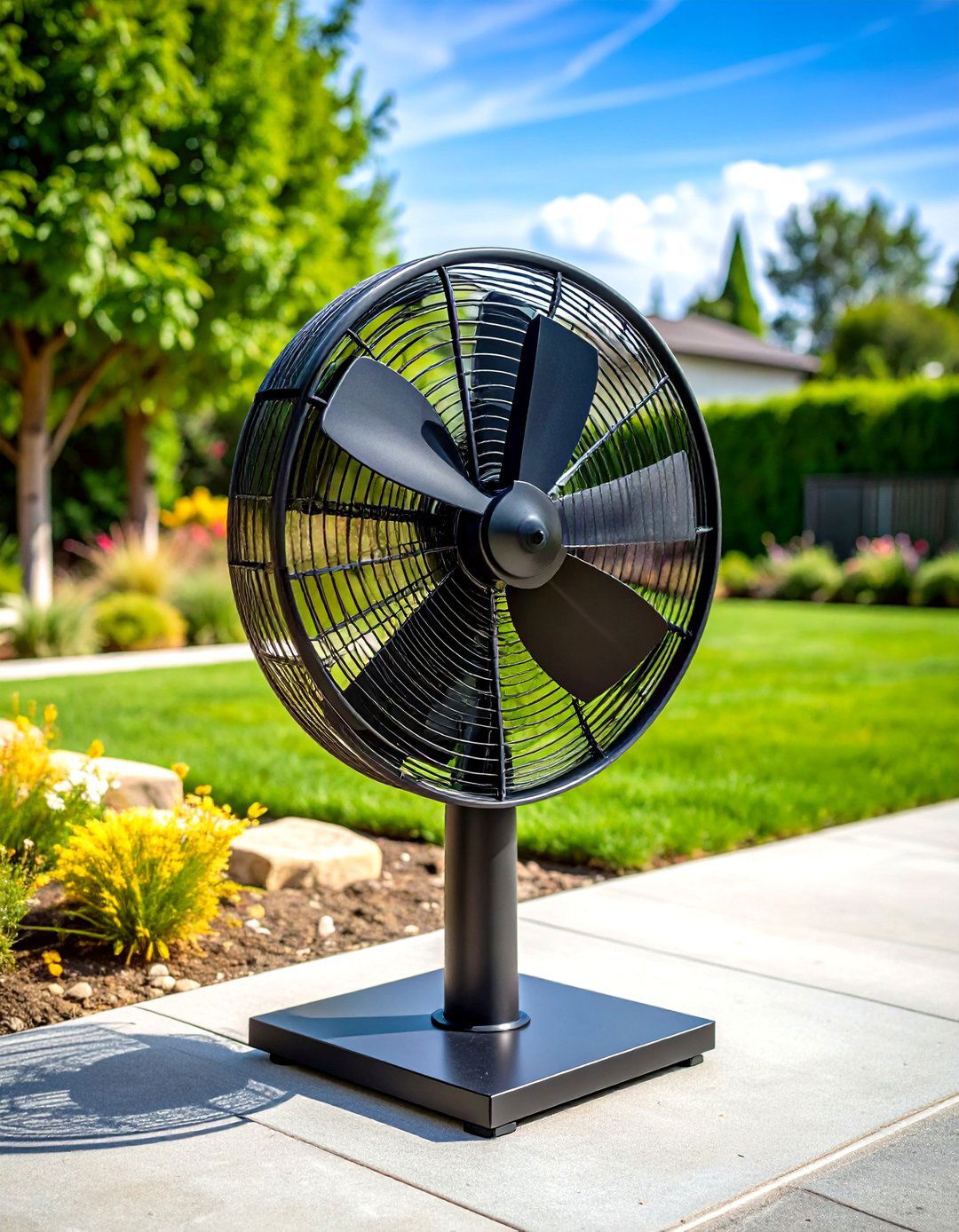 Modern Industrial Patio Fan with Exposed Metal Framework - 24 Patio Fan Ideas