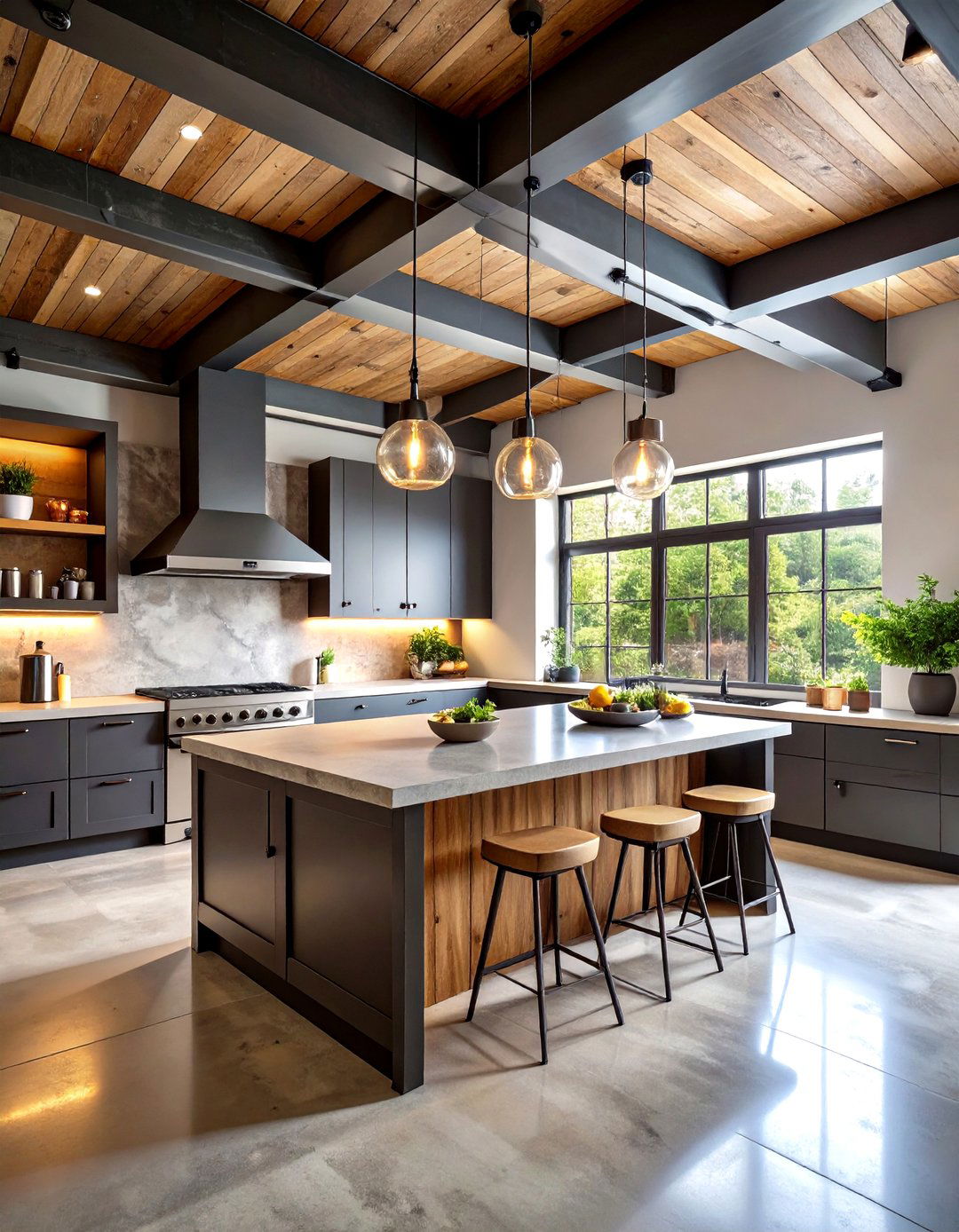 Modern Industrial Vaulted Kitchen Design - 24 Vaulted Ceiling Kitchen Ideas