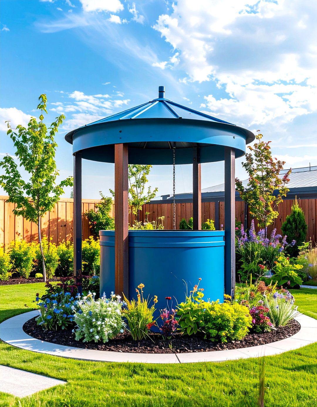Modern Industrial Wishing Well with Corten Steel Elements - 24 Outdoor Wishing Well Garden Ideas