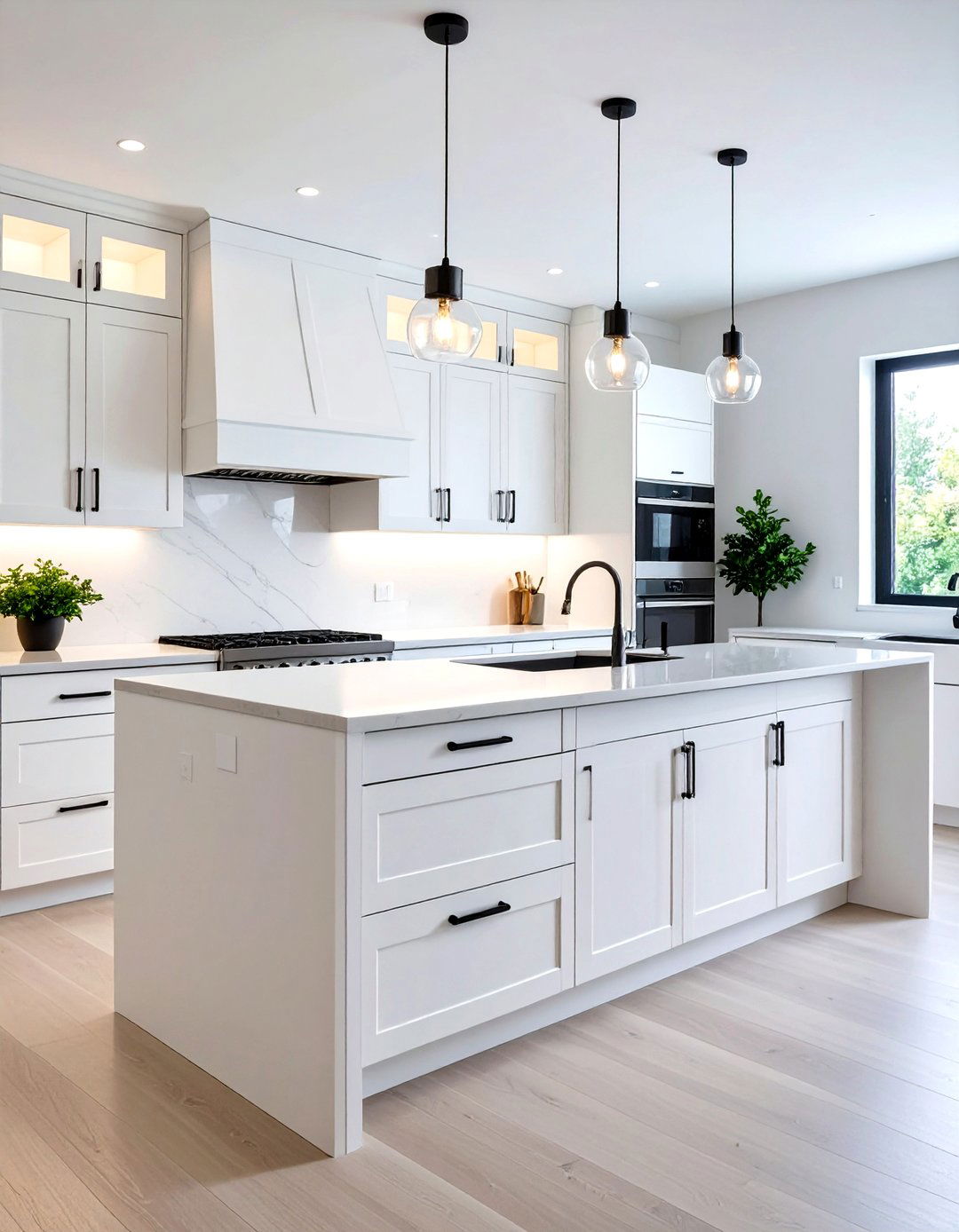 Modern Kitchen with Integrated Black Handle System - 24 White Kitchen Cabinets With Black Hardware