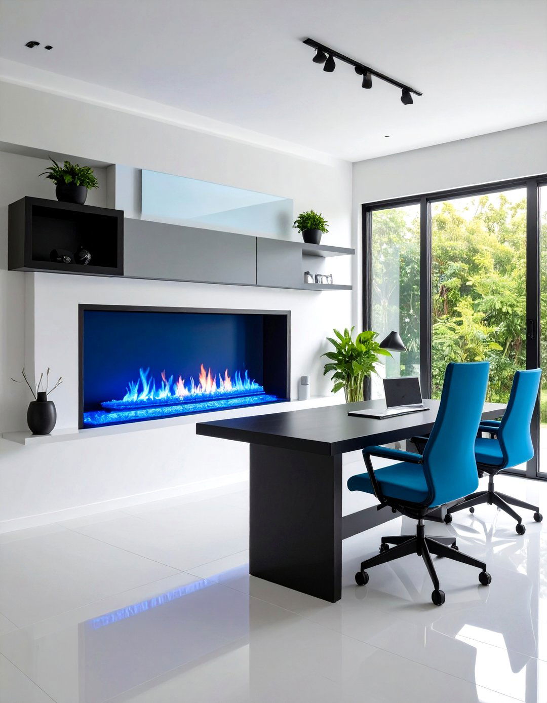 Modern Linear Electric Fireplace Office - 24 Home Office With Fireplace Ideas
