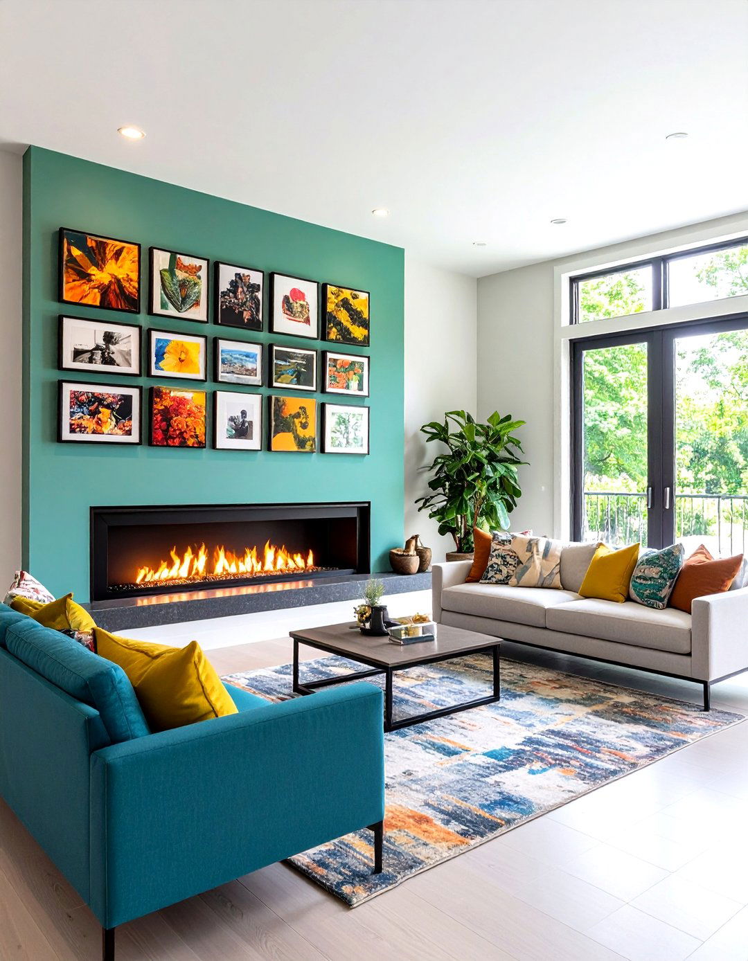 Modern Linear Gas Fireplace Gallery Wall - 24 Off-center Fireplace Ideas