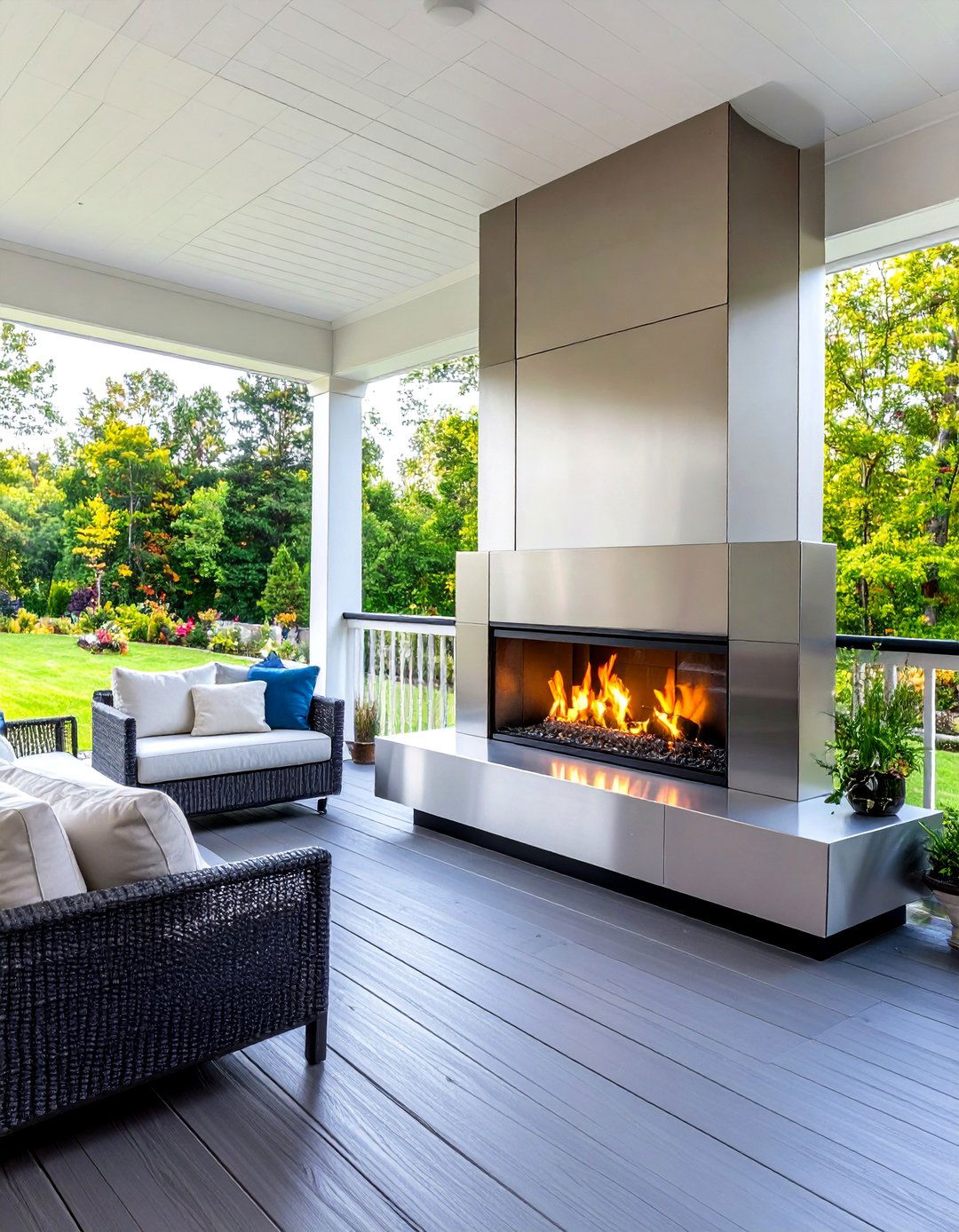 Modern Linear Gas Fireplace - 24 Porch Fireplace Ideas