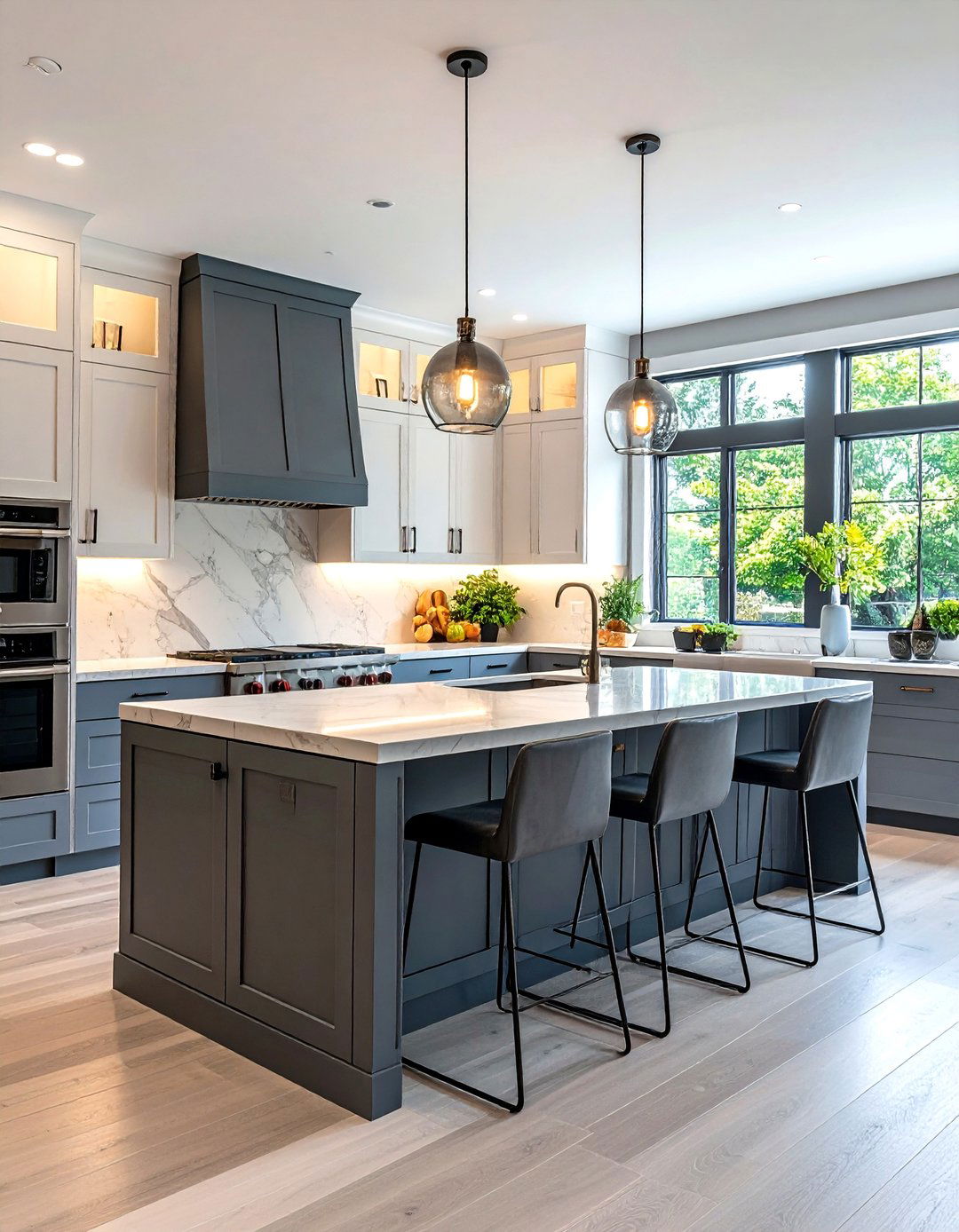 Modern Luxury White Kitchen With Anthracite Grey Island - 24 White Kitchen Cabinets With Grey Island Ideas