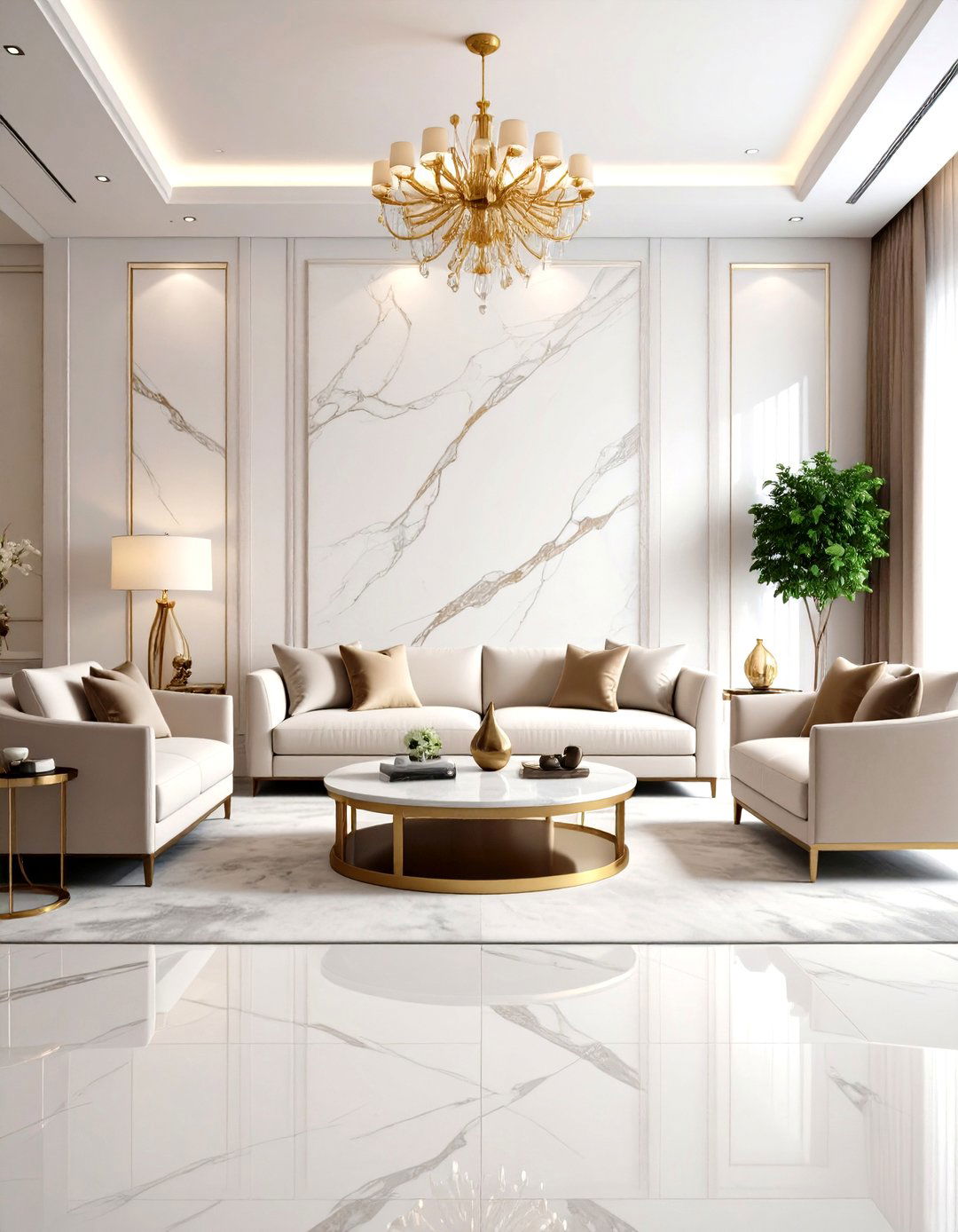Modern Marble Accent Wall Living Room - 24 Mansion Living Room Ideas