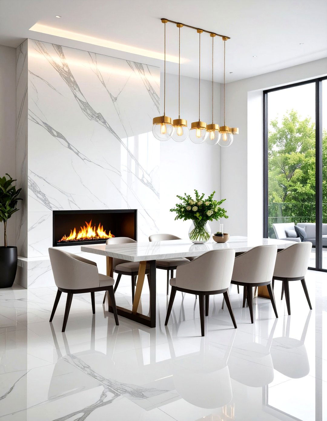 Modern Marble Statement Fireplace - 24 Dining Room With Fireplace Ideas