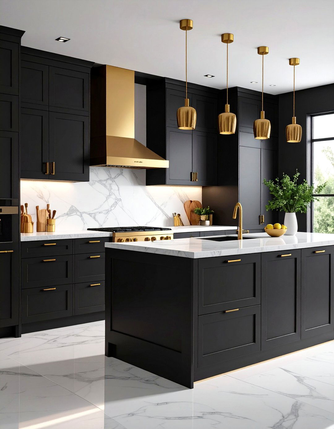 Modern Matte Black Cabinets with Brushed Gold Hardware - 24 Black and Gold Kitchen Ideas