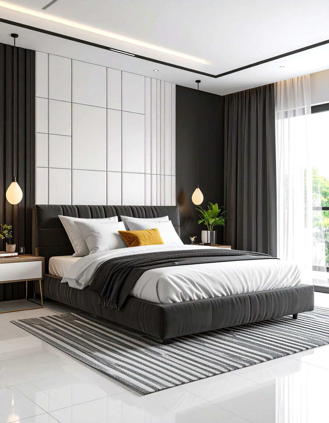 Modern Matte Black and White Contrast - 24 Matte Black Bedroom Ideas