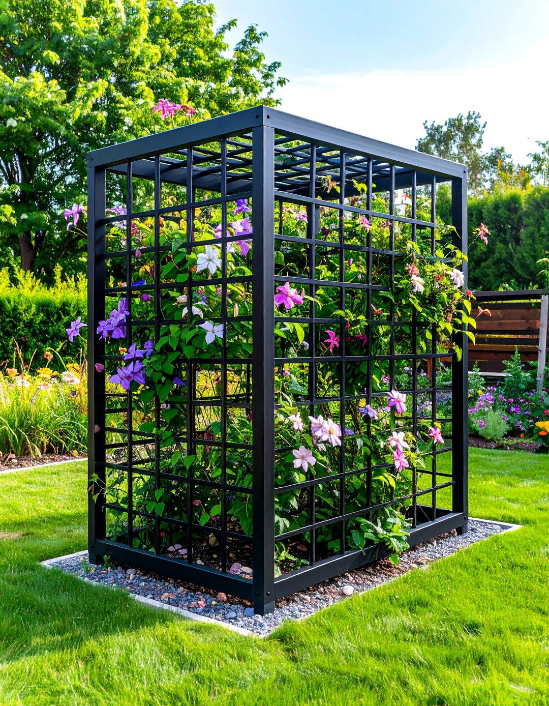 Modern Metal Grid Trellis for Contemporary Gardens - 24 Garden Trellis Ideas