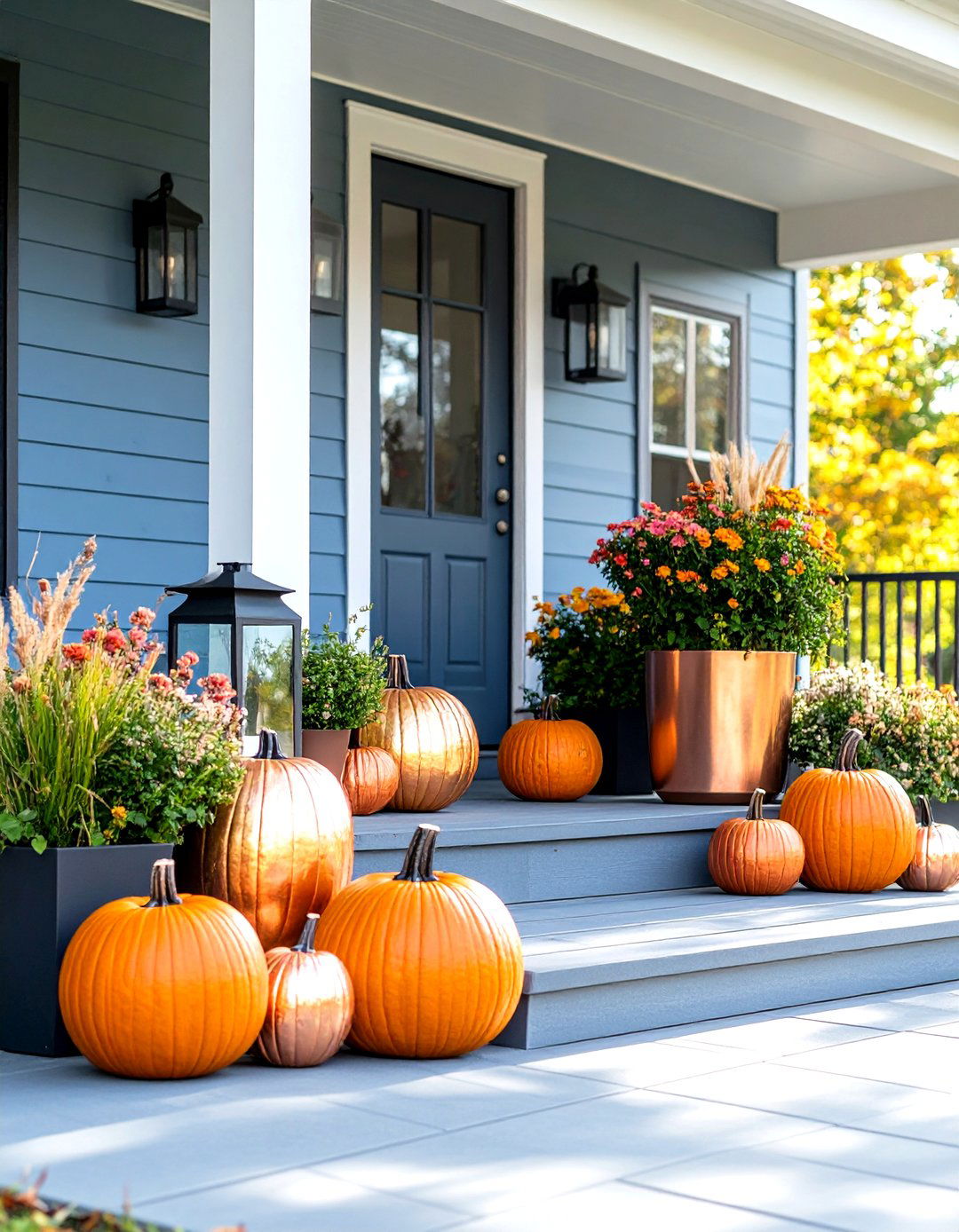Modern Metallic Accent Display - 24 Fall Porch Decor Ideas