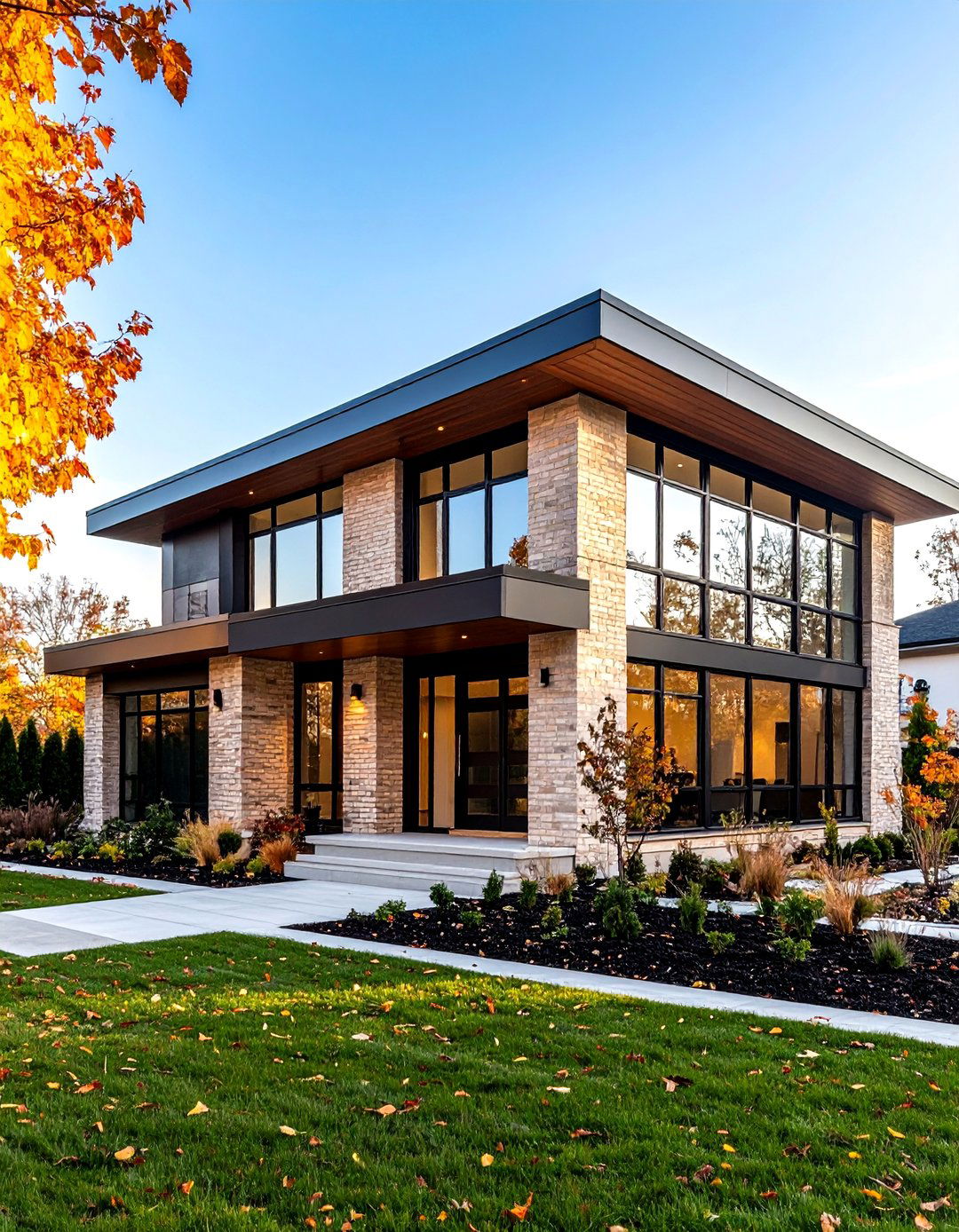 Modern Minimalist Beige Brick Facade - 24 Beige Brick Exterior Home Ideas