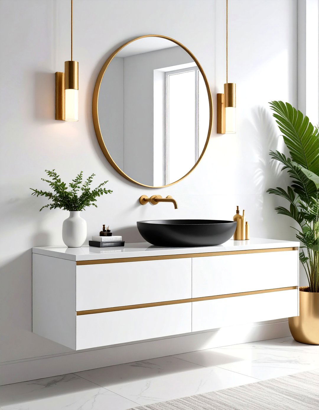 Modern Minimalist Black Basin - 24 black and gold powder room ideas