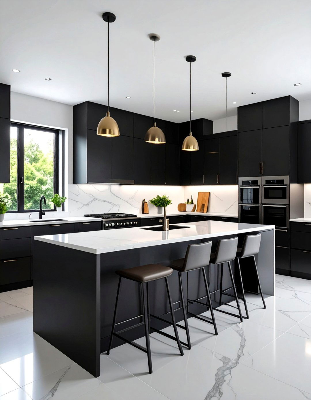 Modern Minimalist Black Cabinets with White Quartz Countertops - 24 Black Kitchen Cabinets With White Countertops