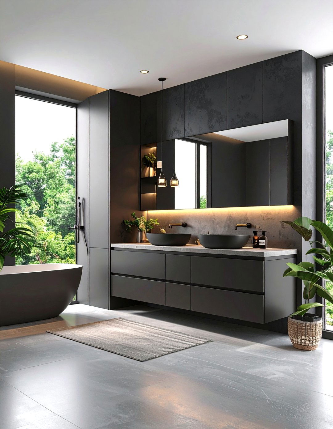 Modern Minimalist Black Flat Panel Cabinets - 24 bathroom with black cabinets ideas