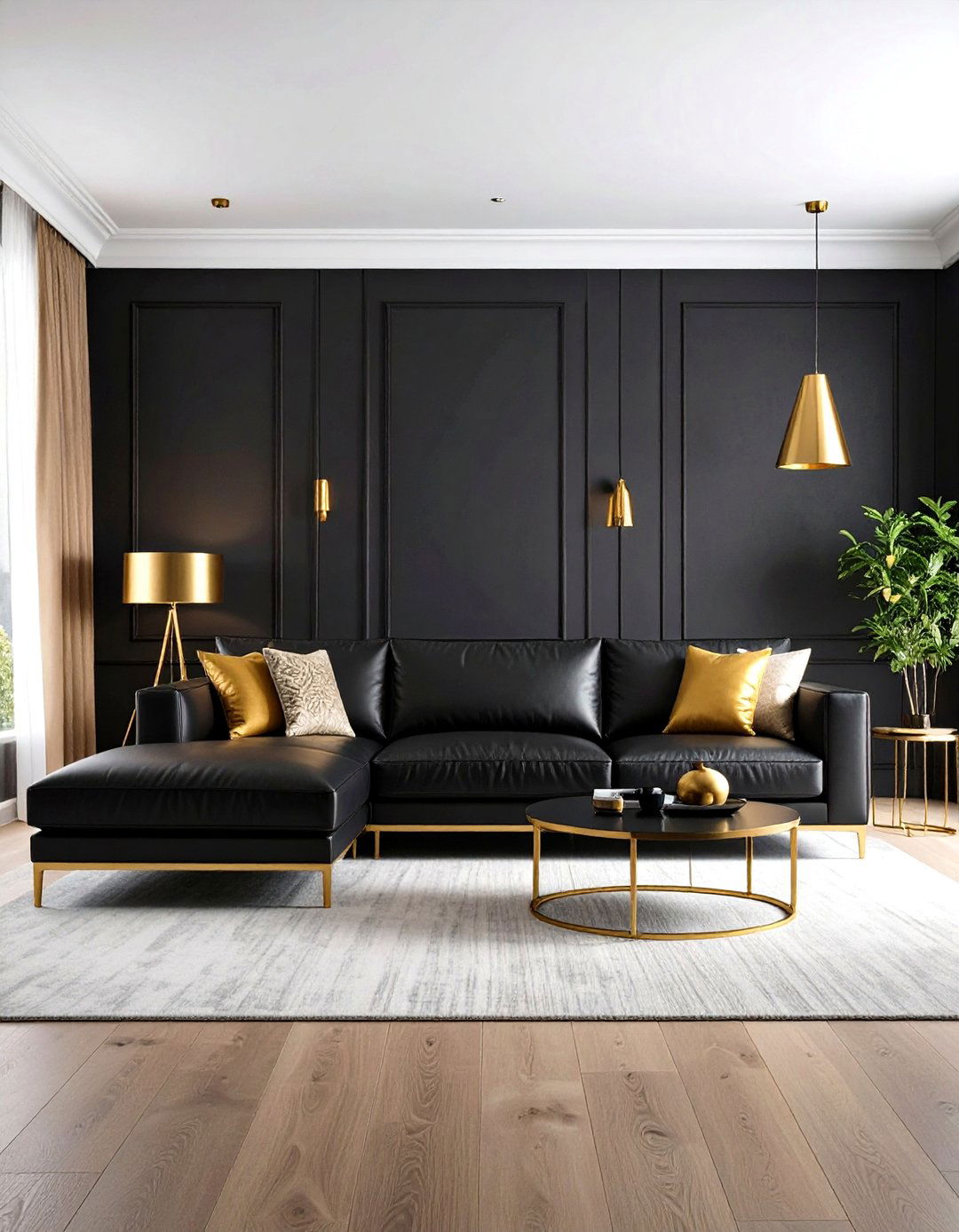 Modern Minimalist Black Gold Design - 24 Black and Gold Living Room Ideas