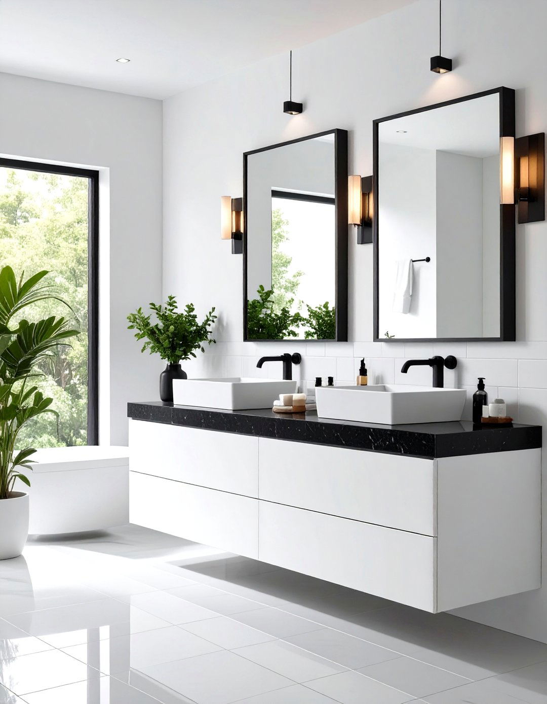 Modern Minimalist Black Quartz Design - 24 bathroom with black countertops ideas