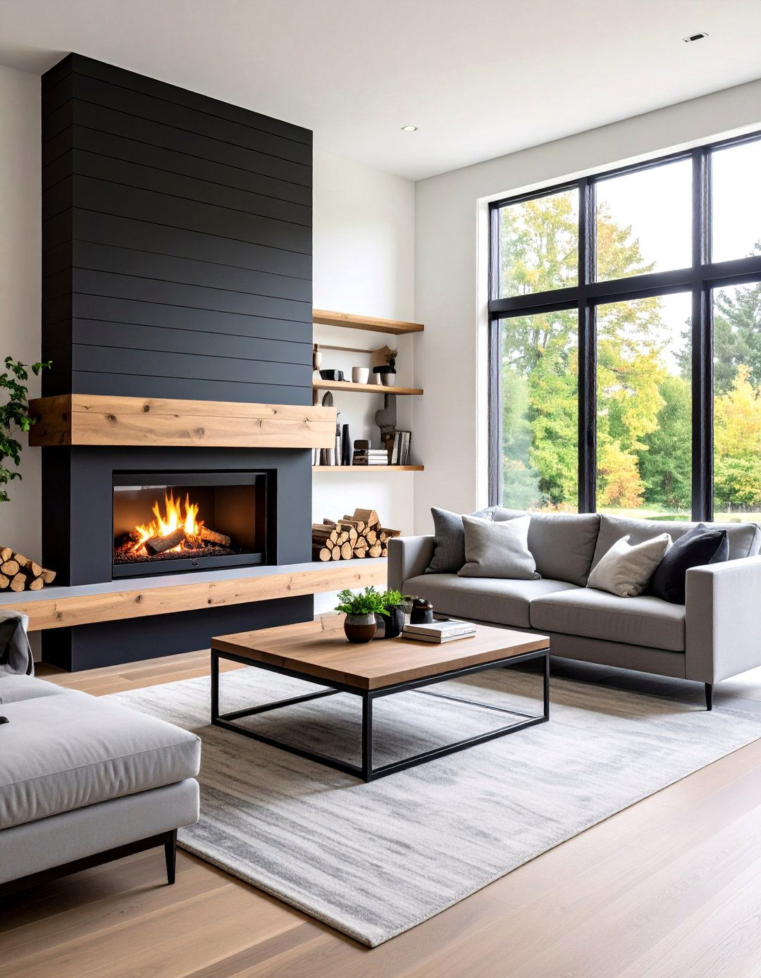 Modern Minimalist Black Shiplap Fireplace - 24 Black Shiplap Fireplace Ideas