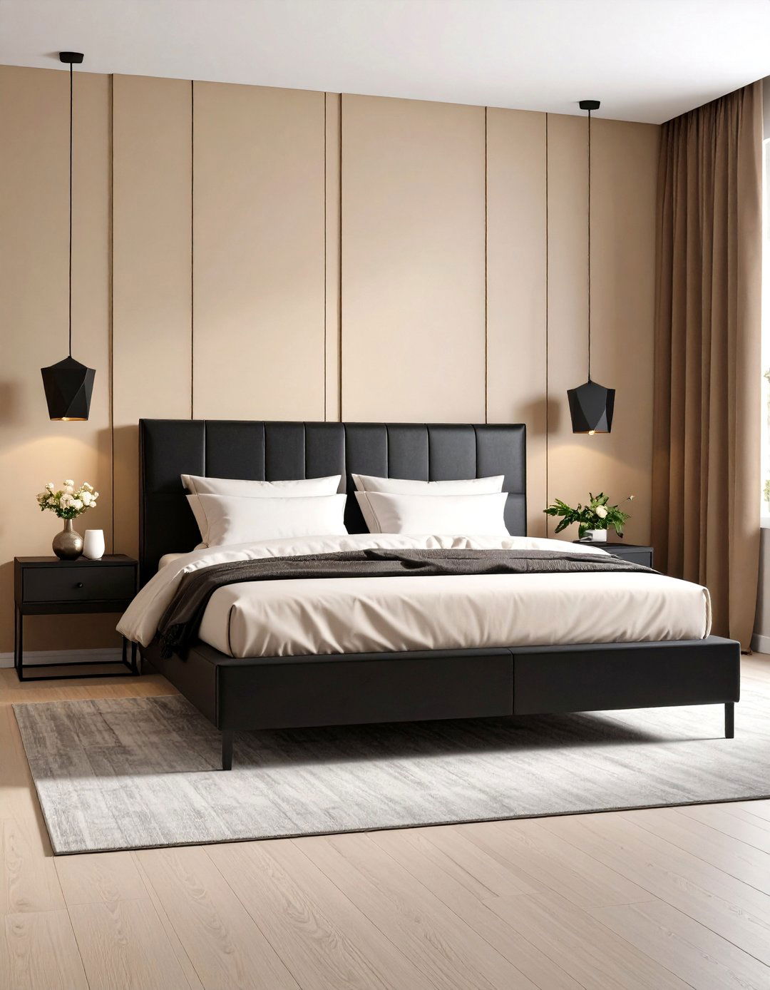 Modern Minimalist Black and Beige Bedroom Sanctuary - 24 Black and Beige Bedroom Design Ideas