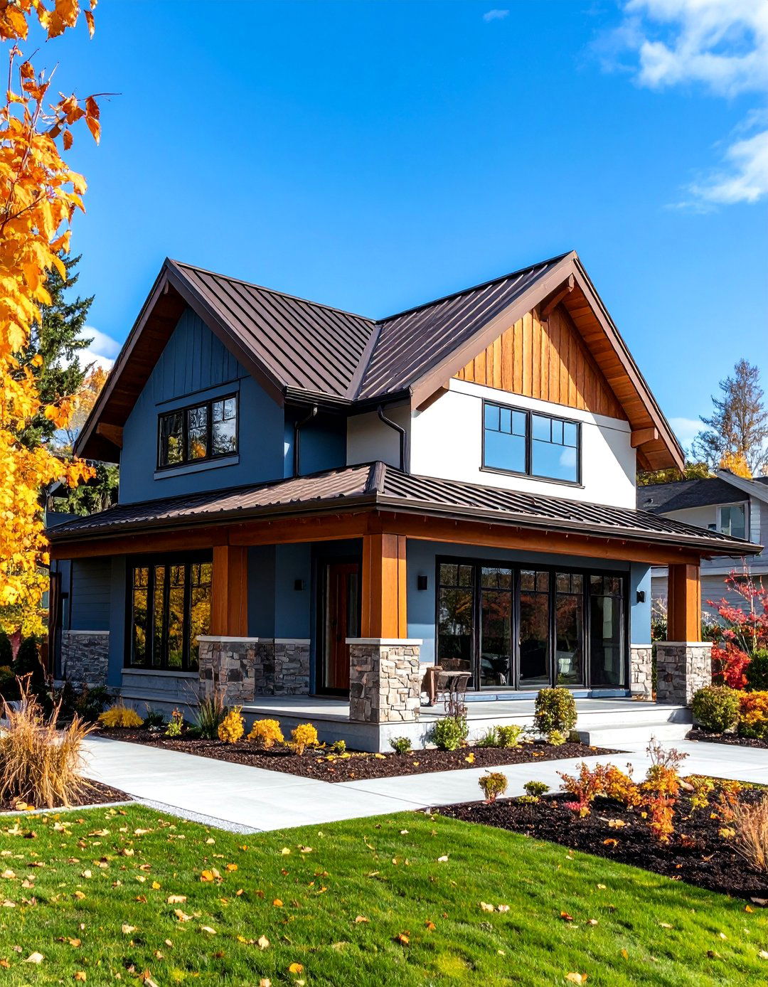 Modern Minimalist Blue with Flat Brown Metal Roof - 24 blue exterior home with a brown roof ideas
