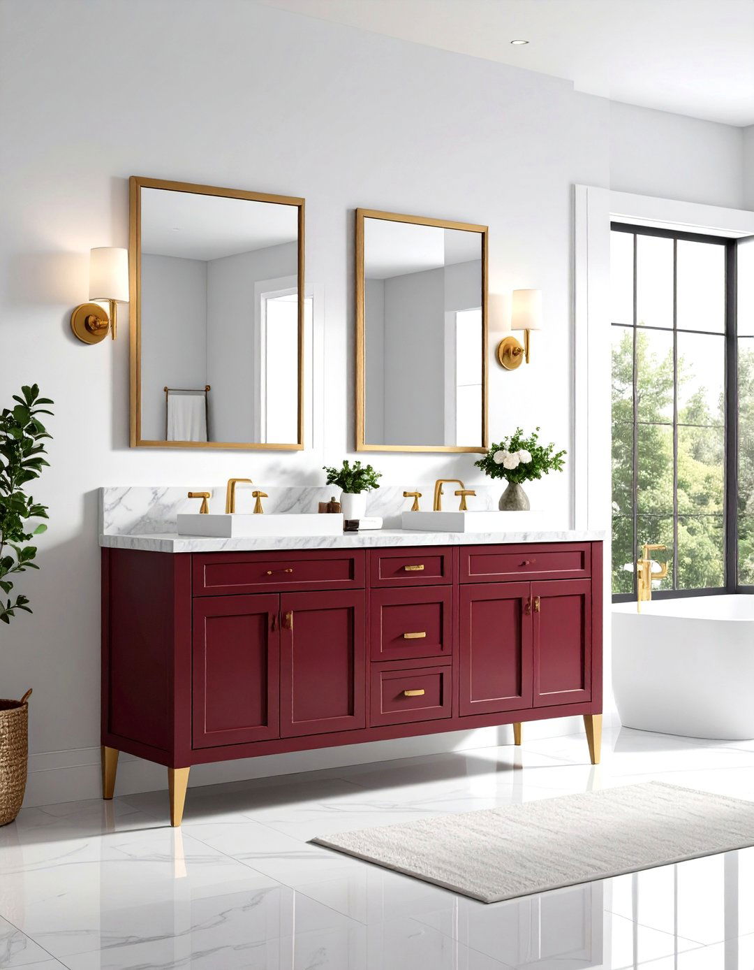 Modern Minimalist Burgundy Vanity Design - 24 Burgundy Bathroom Ideas