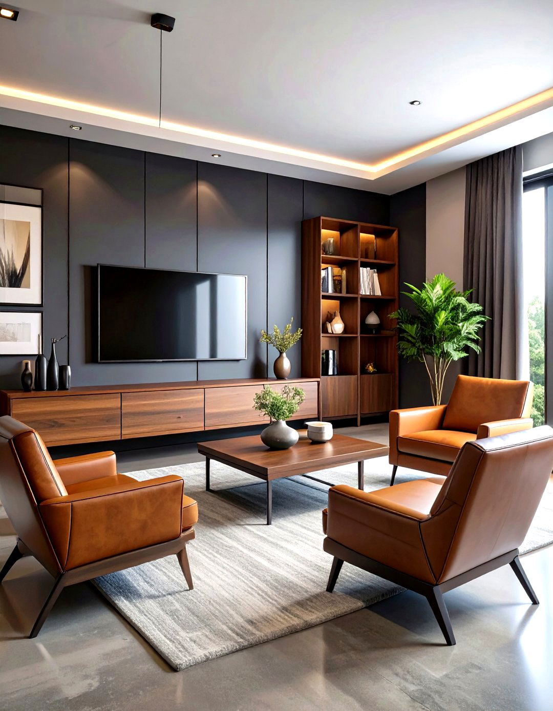 Modern Minimalist Charcoal and Walnut Contemporary - 24 Black and Brown Living Room Ideas