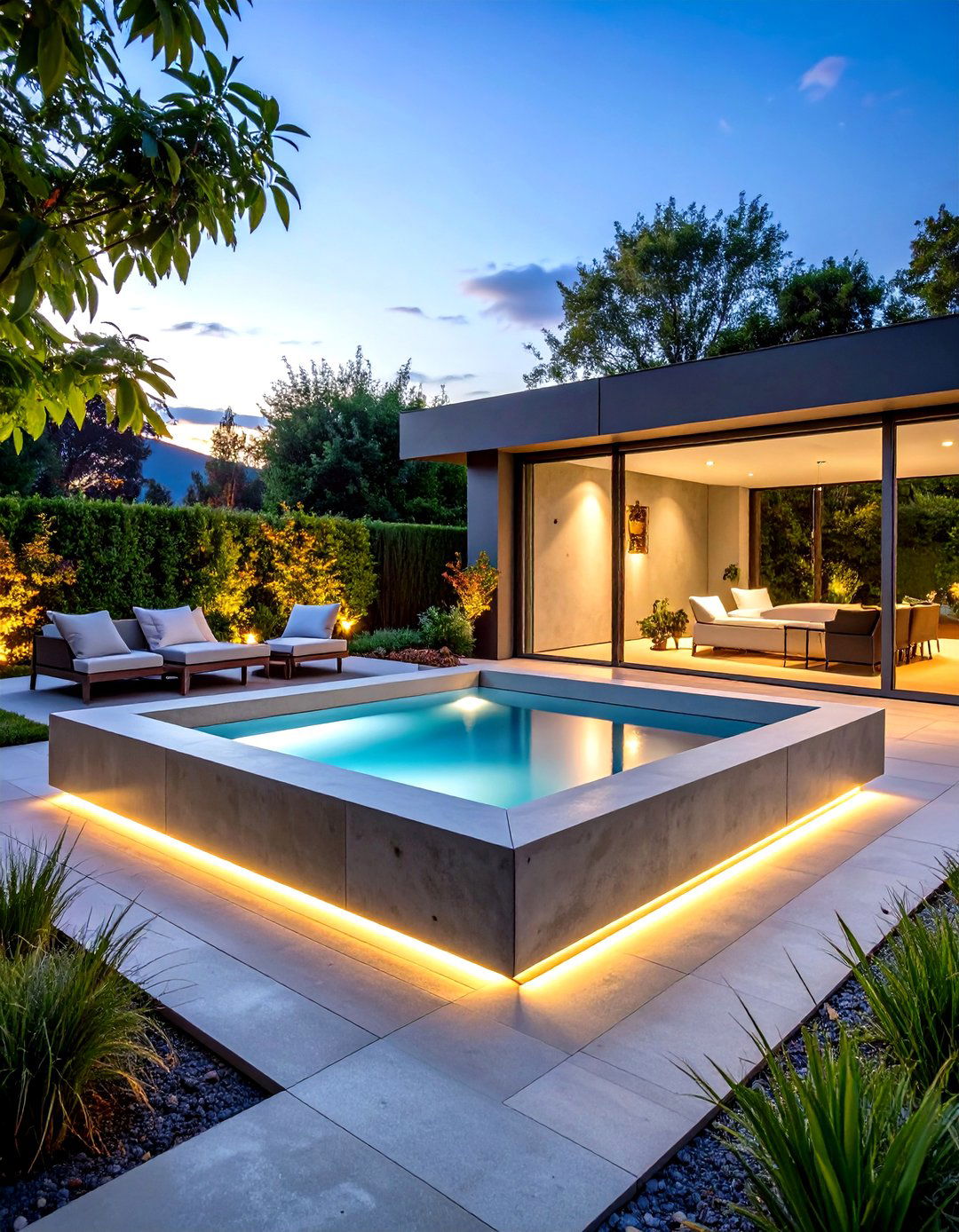 Modern Minimalist Concrete Sunken Spa - 24 Sunken Hot Tub Ideas