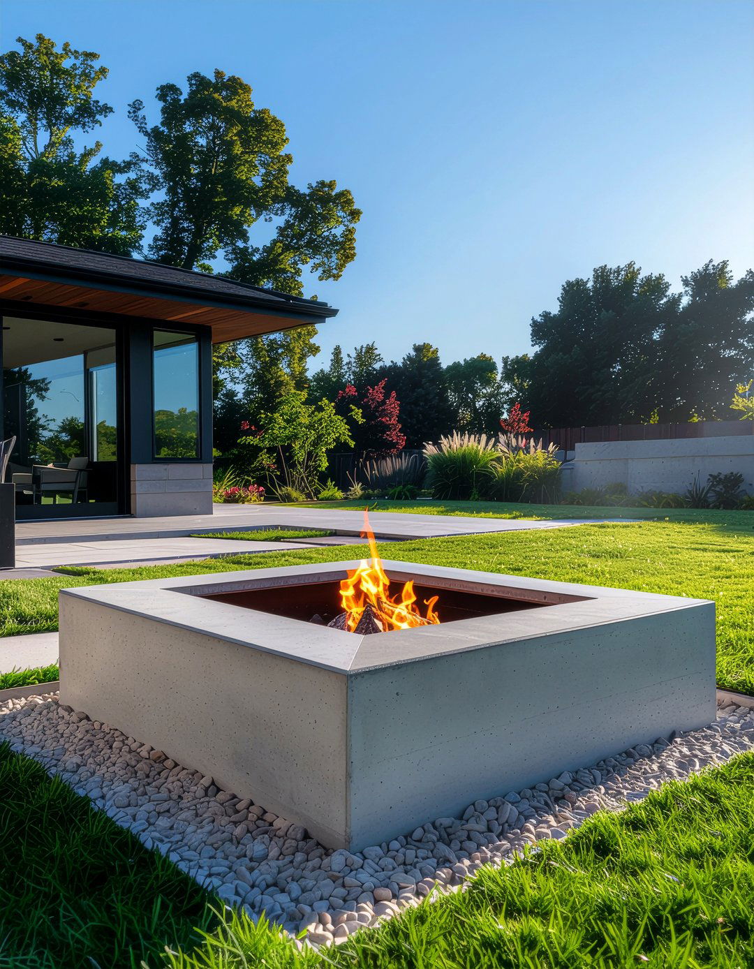 Modern Minimalist Concrete Surround - 24 Truck Rim Fire Pit Ideas