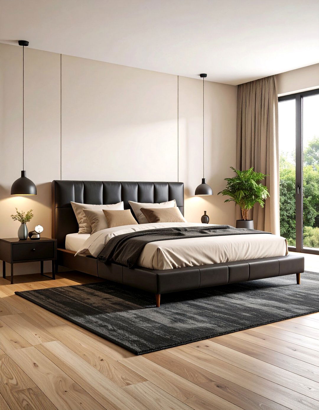 Modern Minimalist Cream and Black Bedroom with Clean Lines - 24 Cream and Black Bedroom Ideas