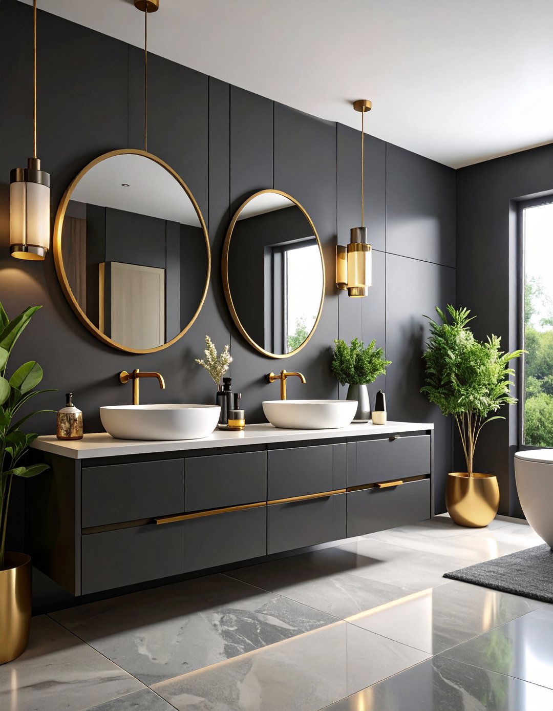Modern Minimalist Gold Accents - 24 Black and Gold Bathroom Ideas