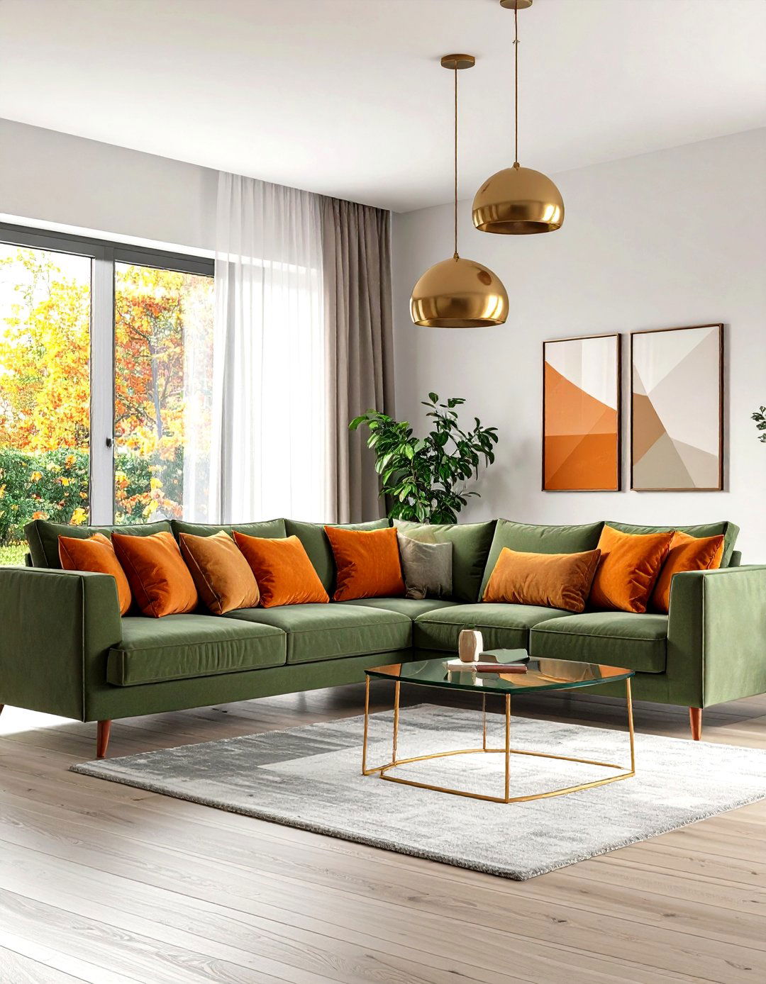 Modern Minimalist Green Orange Living Room Design - 24 Green and Orange Living Room Ideas