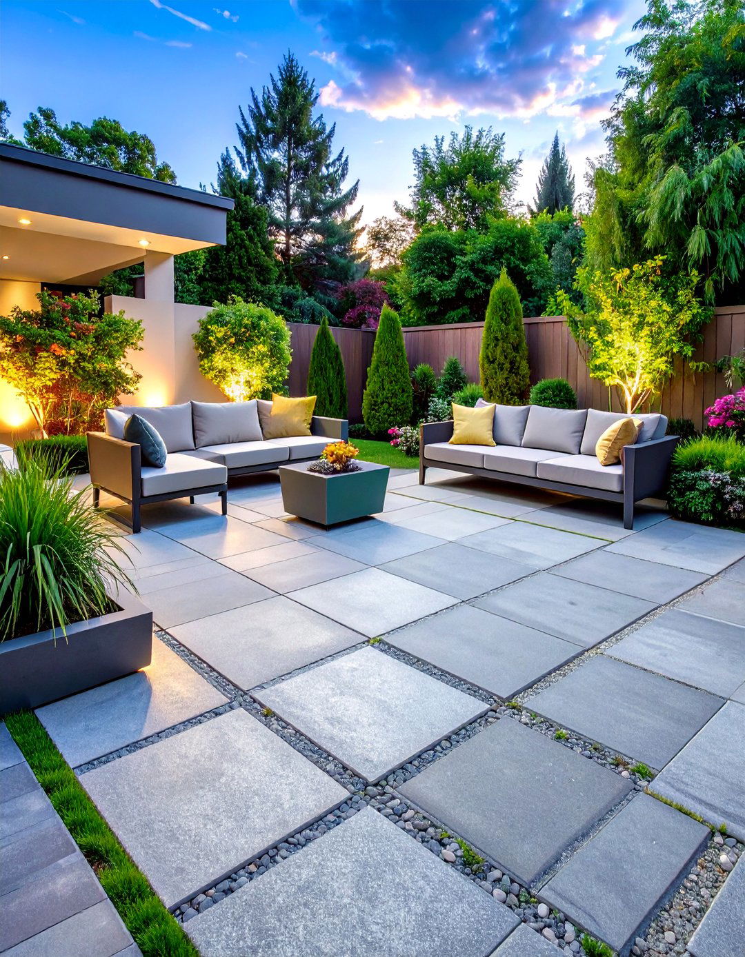 Modern Minimalist Grid Layout - 24 cobblestone patio ideas