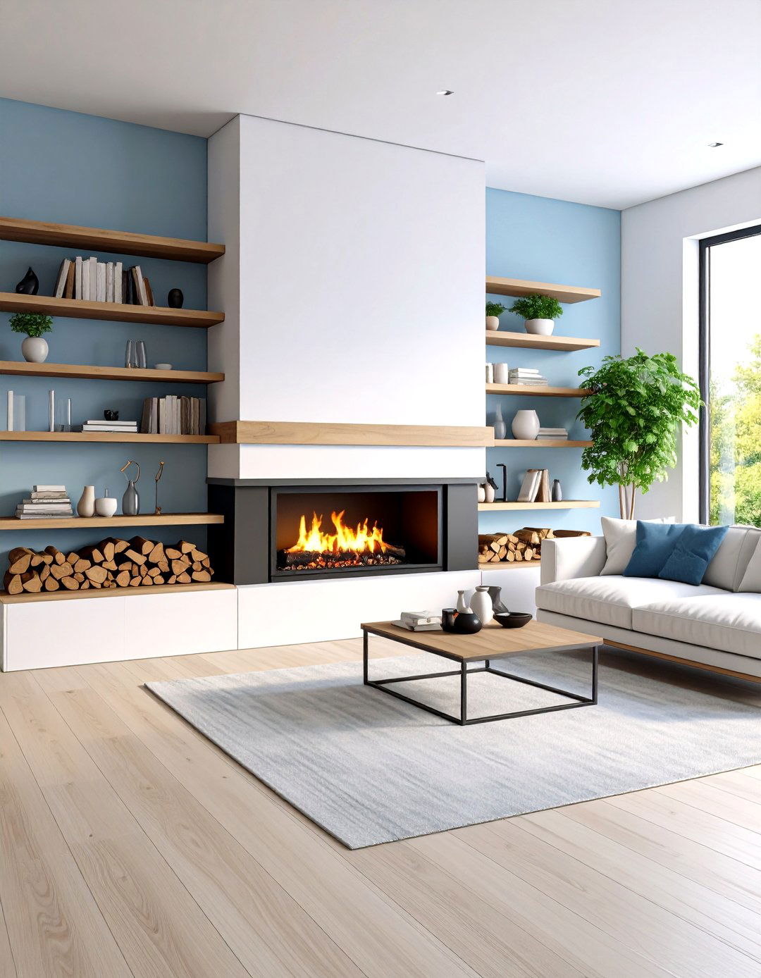 Modern Minimalist Linear Design - 24 Fireplace With Bookshelves